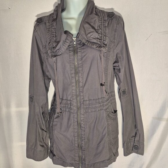 DECREE lightweight utility jacket. Green, zippered front, flip up collar, XL - Picture 9 of 16